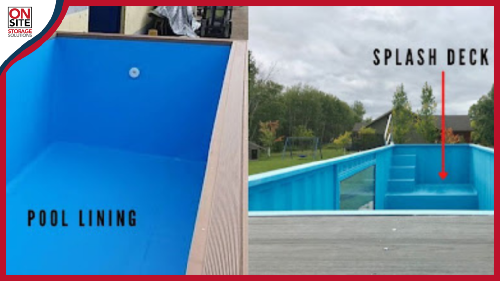 shipping container splash deck and pool lining