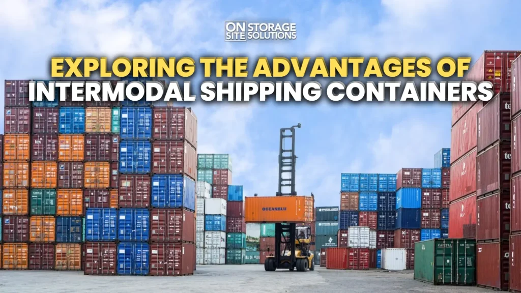 Intermodal shipping container being transported efficiently across multiple transportation modes for streamlined global logistics.