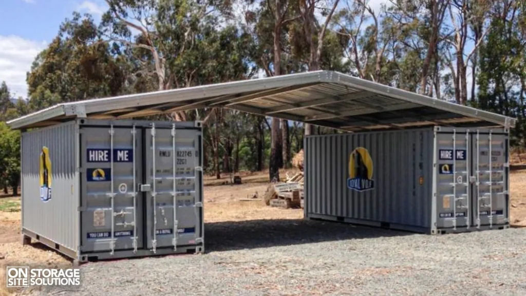 Two Side Storage Containers with Parking in Between and a Canopy Roof