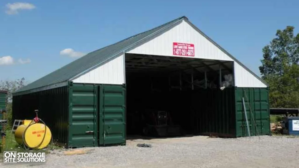 Two Side Storage Containers with Parking in Between and Traditional Roof