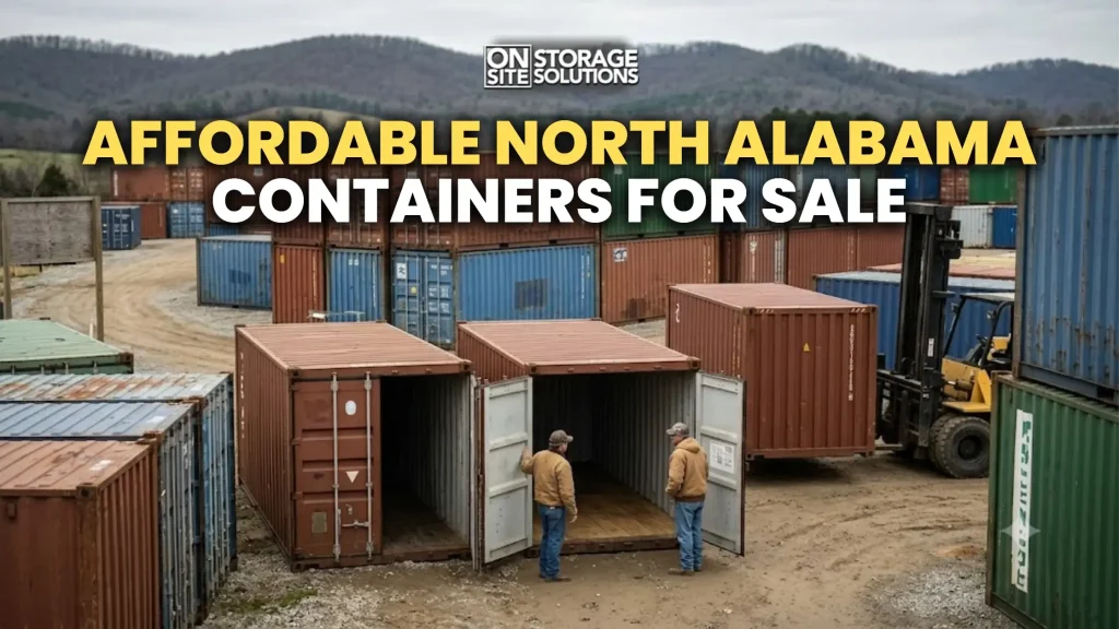 North Alabama containers available for sale, offering durable storage and shipping solutions for residential and commercial use.
