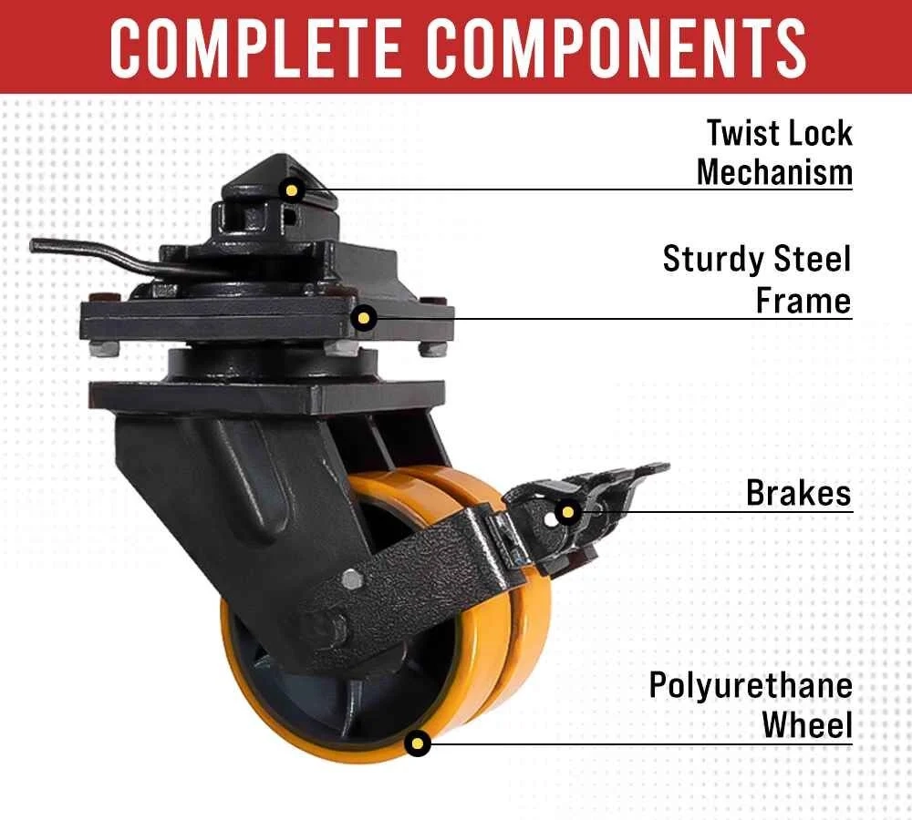Shipping Container Double Caster Wheels with Twist Lock and Brakes, 6600 lbs WLL