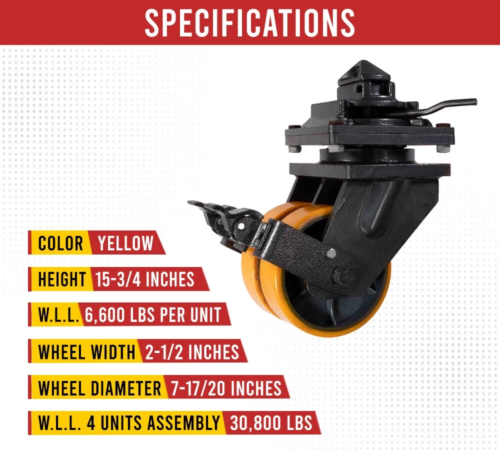 Shipping Container Double Caster Wheels with Twist Lock and Brakes, 6600 lbs WLL