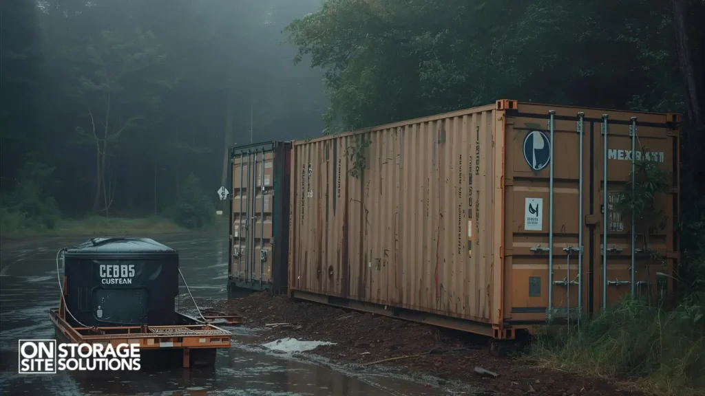 Diagram showing container resisting strong winds due to proper anchoring