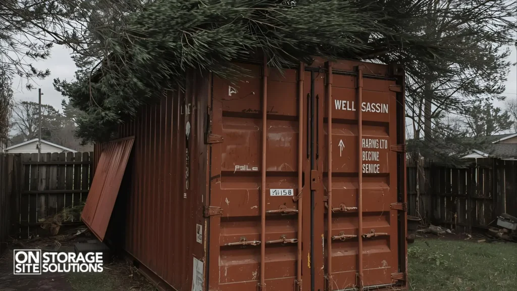Diagram showing container resisting strong winds due to proper anchoring