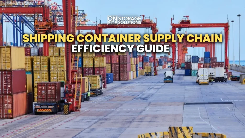 Shipping container supply chain logistics showing stacked cargo containers at a global port terminal