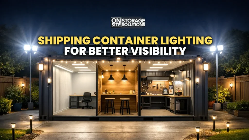 Shipping container lighting installed inside a storage container for better visibility and safer workspace conditions