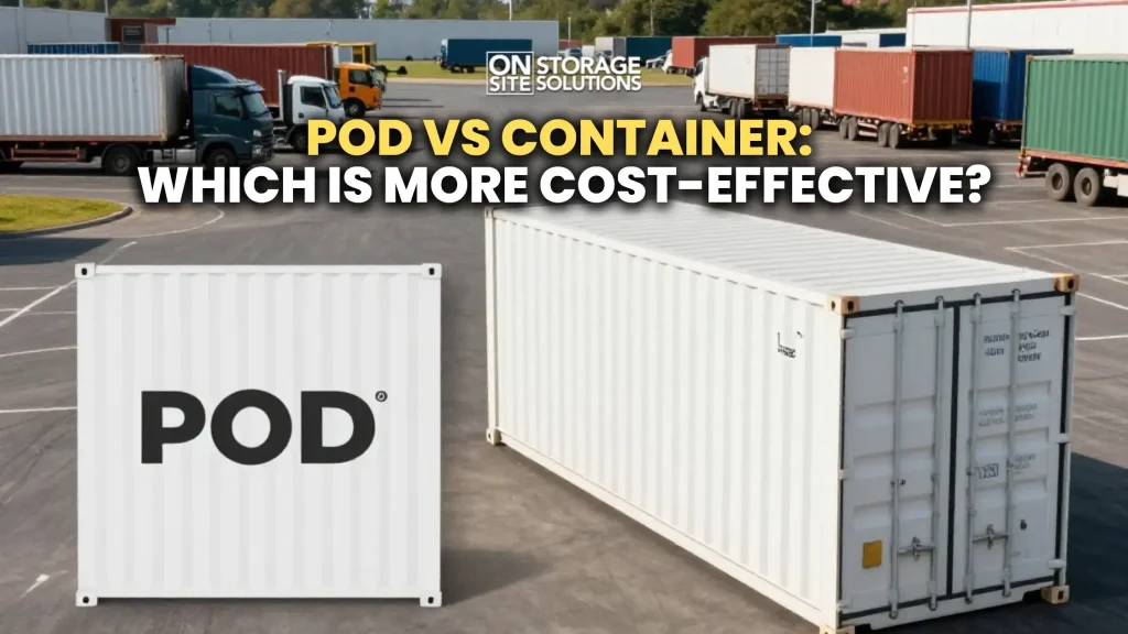 Pod vs container comparison showing portable storage pod and shipping container for moving and storage solutions.