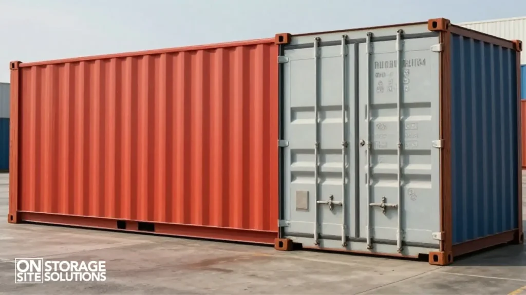 Pod vs container comparison showing portable storage pod and shipping container in residential and commercial use.