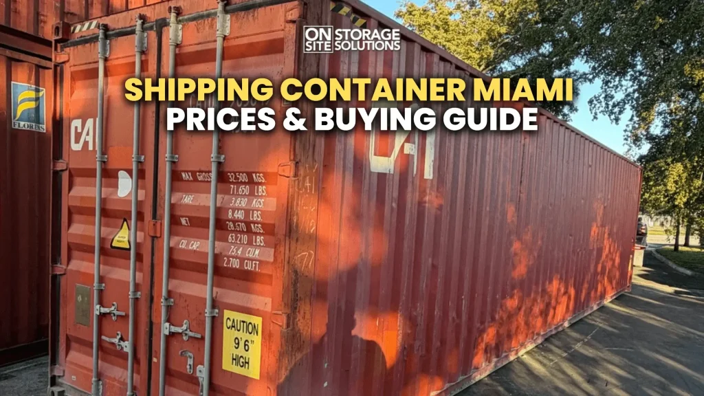 Shipping container Miami inventory at container yard with various sizes available for sale and delivery.