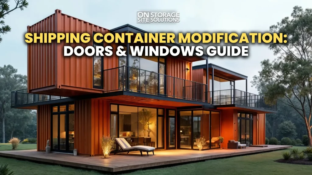 Shipping container modification with doors and windows installation for residential and commercial use