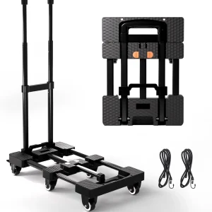 Folding Hand Truck 500lbs, Portable Heavy Duty Dolly Cart, 6 Wheels Collapsible Luggage Cart with 2 Elastic Ropes – Compact Trolley Cart for Easy Moving – Ideal Hand Cart for Travel and More