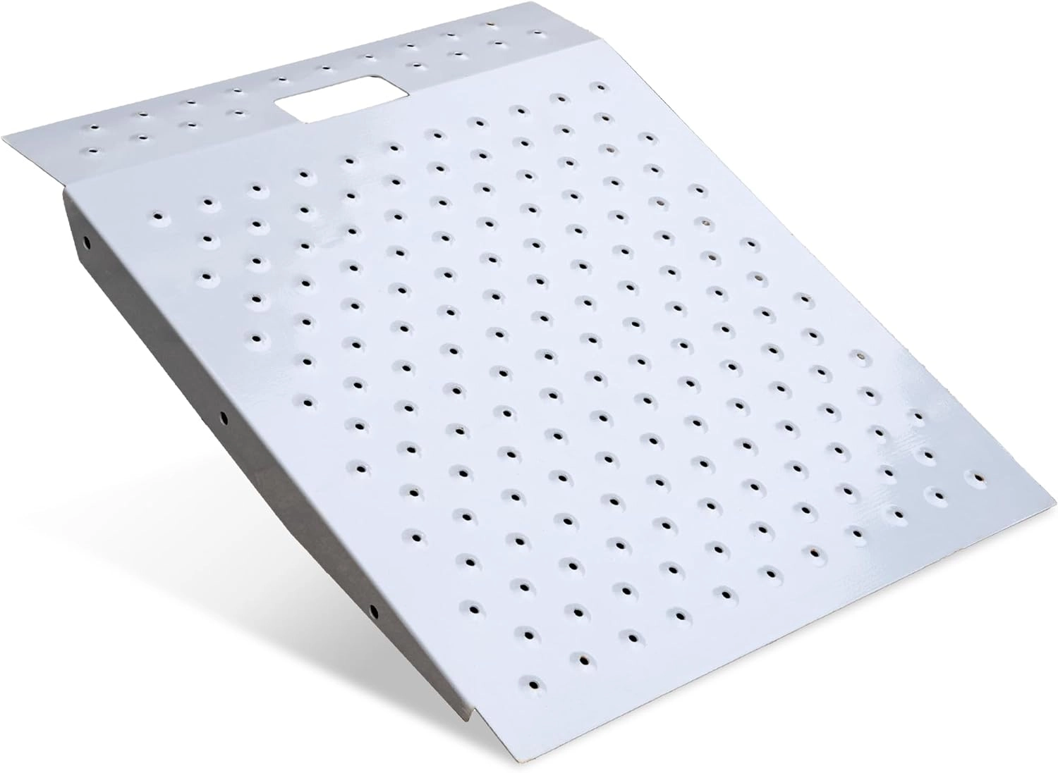 29" x 24" Shed Ramp for Riding Mower & Lawn Equipment | 750 LB Capacity Anti-Slip Punch Plate Ramp for ATV, Motorcycles, Garages & Barns (1PC, Aluminum)