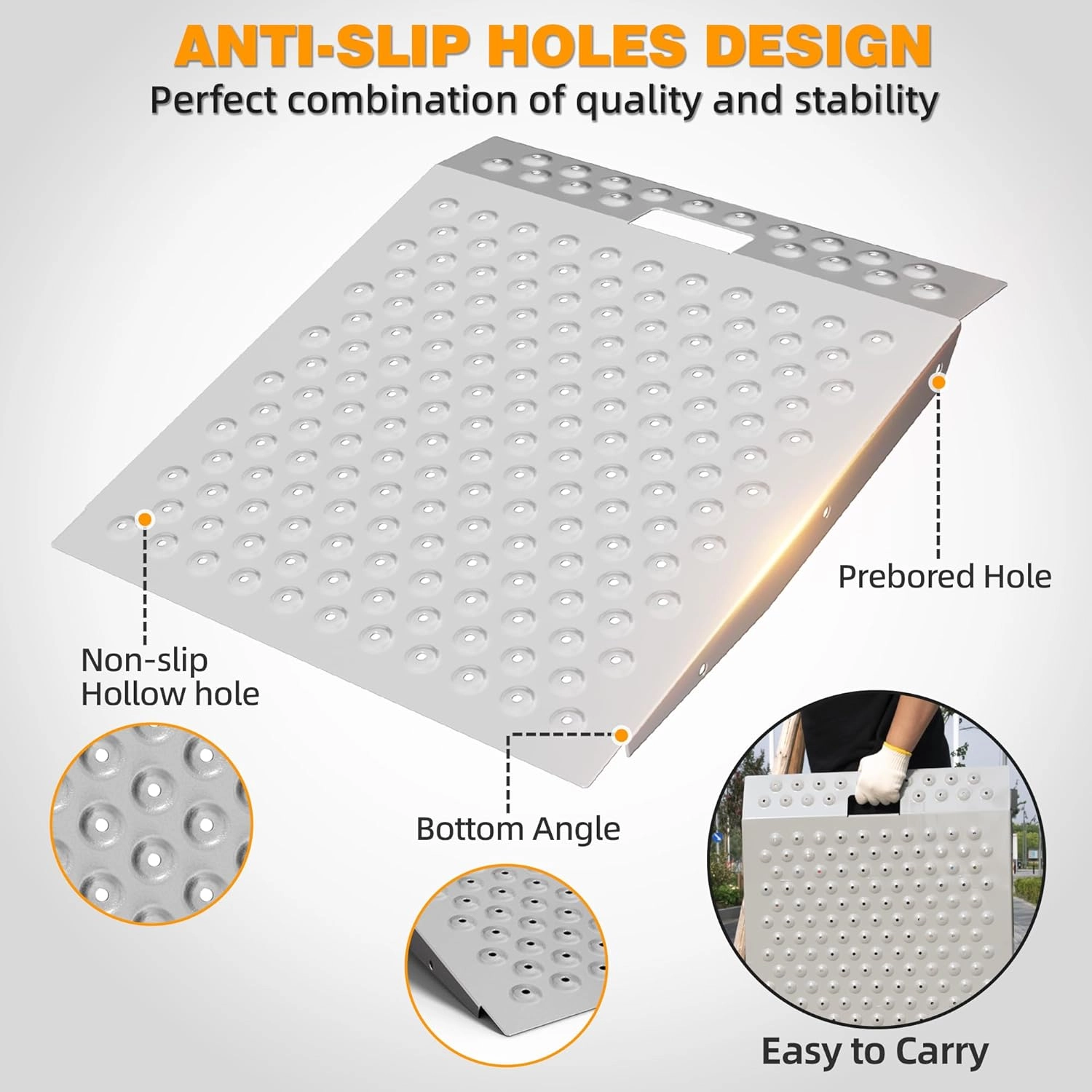 29" x 24" Shed Ramp for Riding Mower & Lawn Equipment | 750 LB Capacity Anti-Slip Punch Plate Ramp for ATV, Motorcycles, Garages & Barns (1PC, Aluminum)