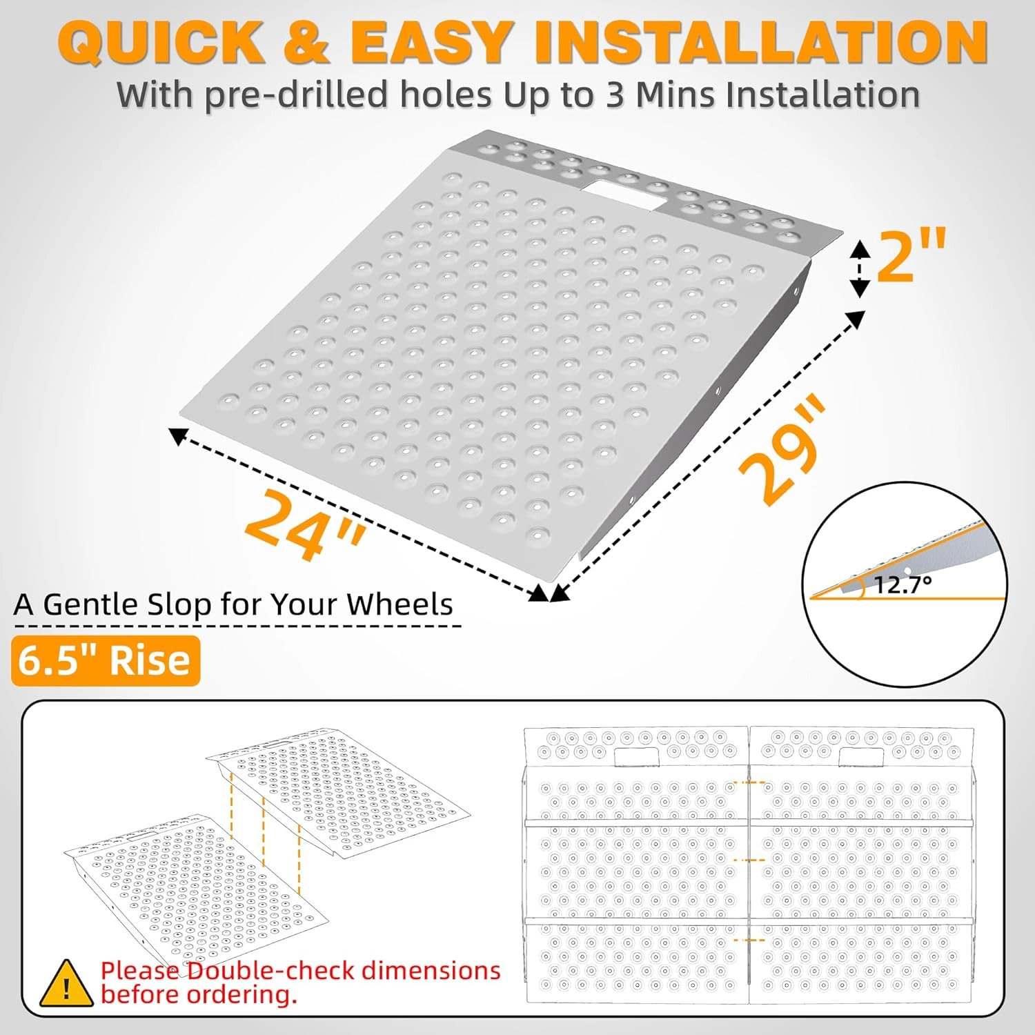 29" x 24" Shed Ramp for Riding Mower & Lawn Equipment | 750 LB Capacity Anti-Slip Punch Plate Ramp for ATV, Motorcycles, Garages & Barns (1PC, Aluminum)