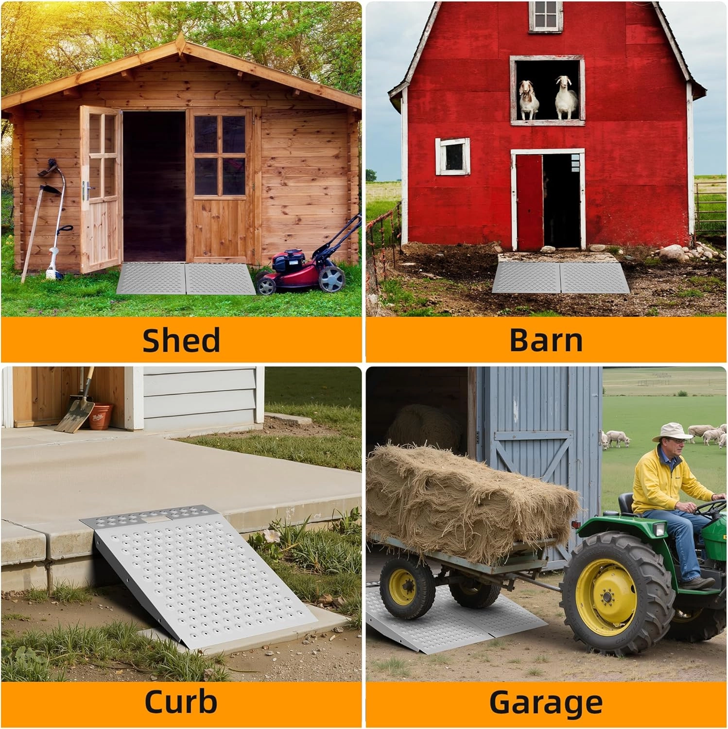 29" x 24" Shed Ramp for Riding Mower & Lawn Equipment | 750 LB Capacity Anti-Slip Punch Plate Ramp for ATV, Motorcycles, Garages & Barns (1PC, Aluminum)