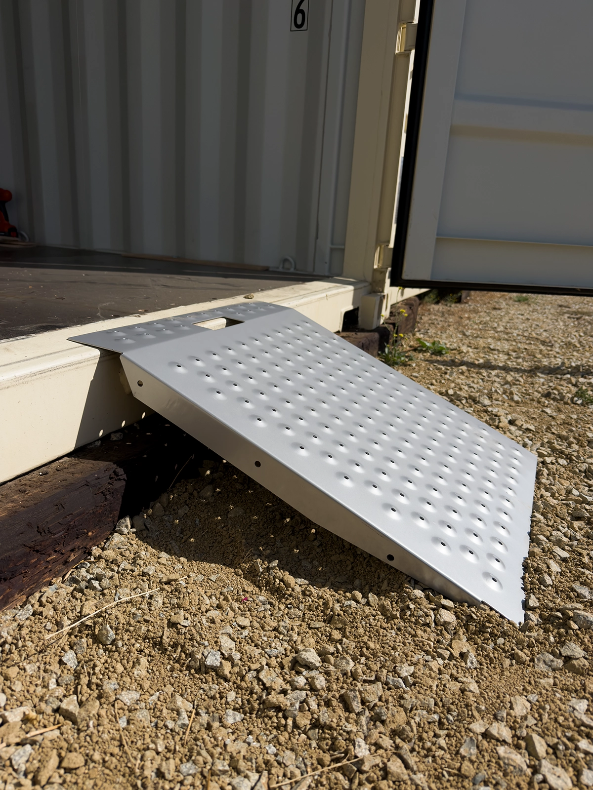29" x 24" Shed Ramp for Riding Mower & Lawn Equipment | 750 LB Capacity Anti-Slip Punch Plate Ramp for ATV, Motorcycles, Garages & Barns (1PC, Aluminum)