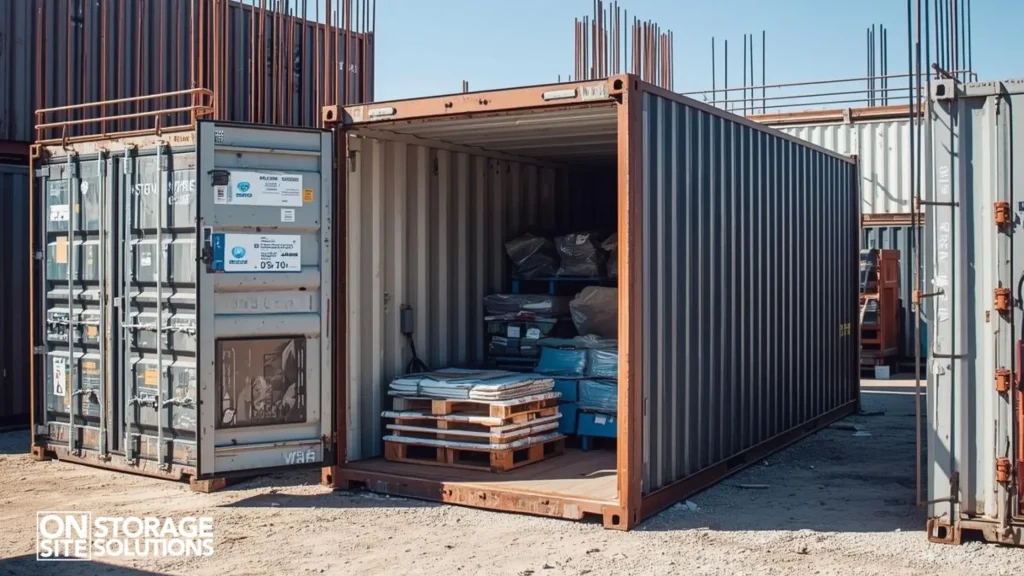 Shipping containers for storage units being evaluated for residential and commercial storage needs.