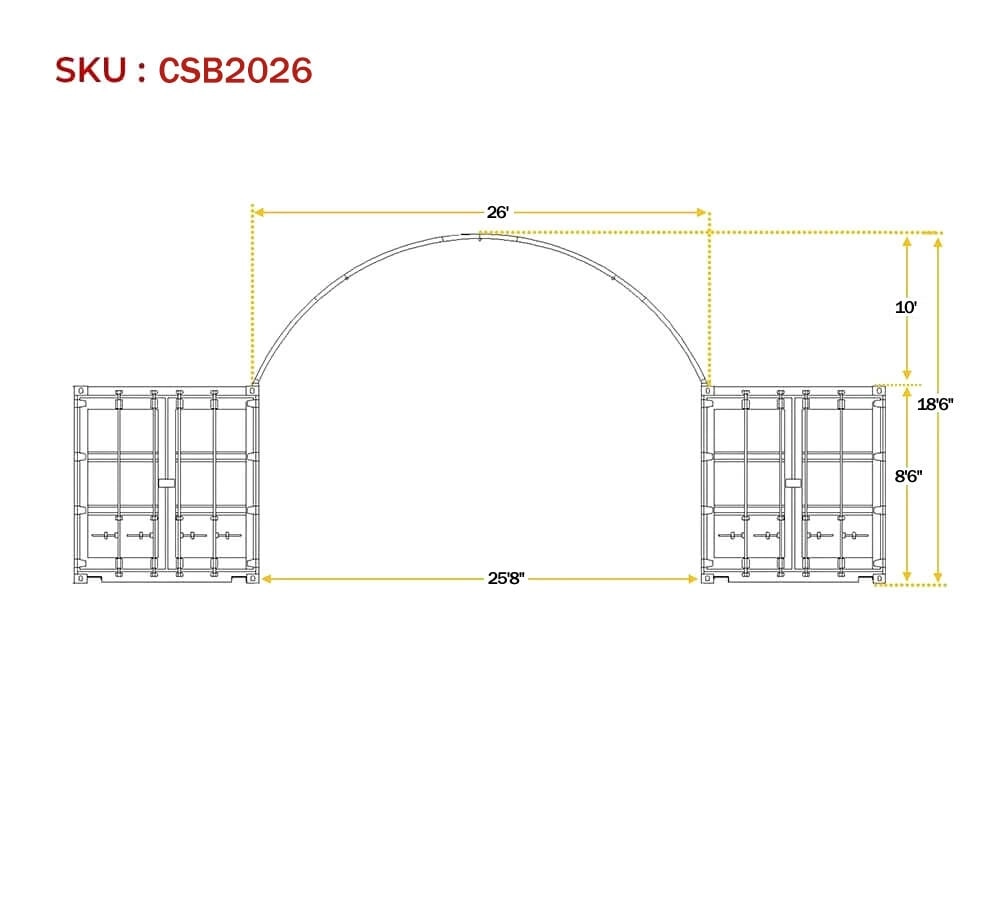20'(L) x 26'(W) Shipping Container Building Shelter - 21 oz 610 gsm PVC White Cover, No End Walls