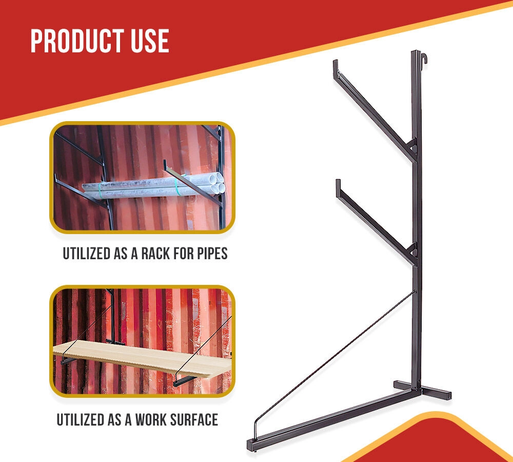 29-1/8" x 53-1/8" 3-Tier Shipping Container Pipe Rack w/ Hook & Stabilizer Bar