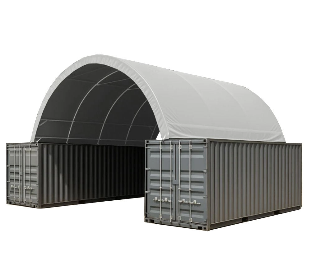 40'(L) x 40'(W) Shipping Container Building Shelter - 21 oz 610 gsm PVC Dark Gray Cover, No End Walls