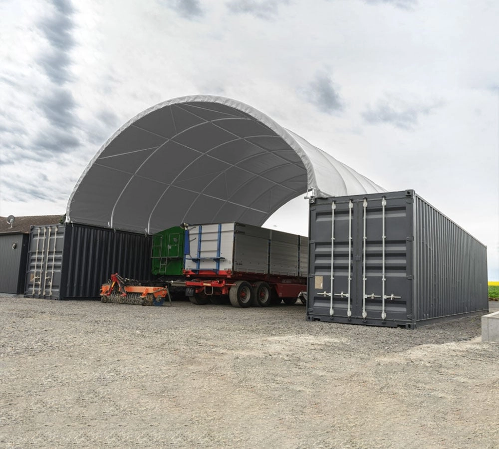 40'(L) x 40'(W) Shipping Container Building Shelter - 21 oz 610 gsm PVC Dark Gray Cover, No End Walls