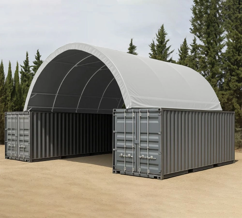 40'(L) x 40'(W) Shipping Container Building Shelter - 21 oz 610 gsm PVC Dark Gray Cover, No End Walls