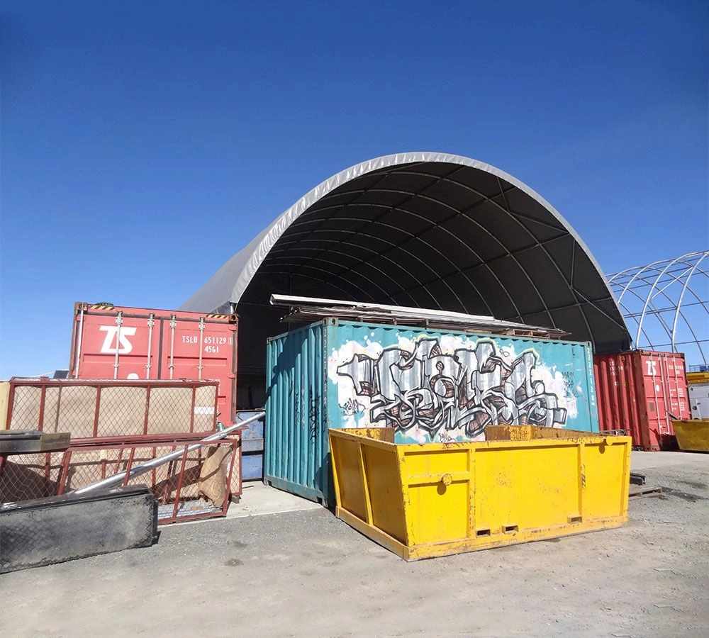 40'(L) x 40'(W) Shipping Container Building Shelter - 21 oz 610 gsm PVC Dark Gray Cover, No End Walls