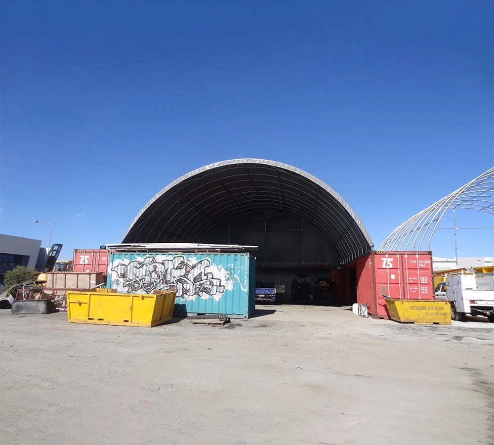 40'(L) x 40'(W) Shipping Container Building Shelter - 21 oz 610 gsm PVC Dark Gray Cover, No End Walls