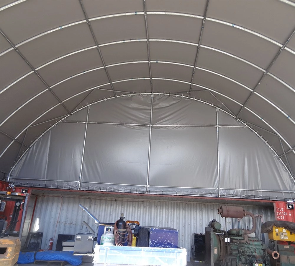 40'(L) x 40'(W) Shipping Container Building Shelter - 21 oz 610 gsm PVC Dark Gray Cover, No End Walls