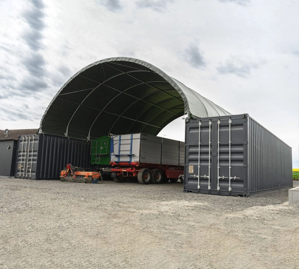 40'(L) x 20'(W) Shipping Container Building Shelter - 21 oz 610 gsm PVC Military Green Cover, No End Walls