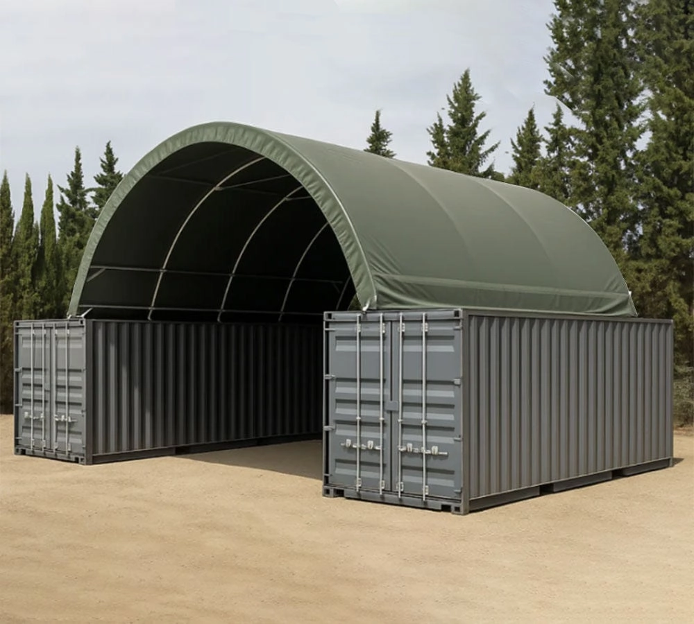 40'(L) x 20'(W) Shipping Container Building Shelter - 21 oz 610 gsm PVC Military Green Cover, No End Walls