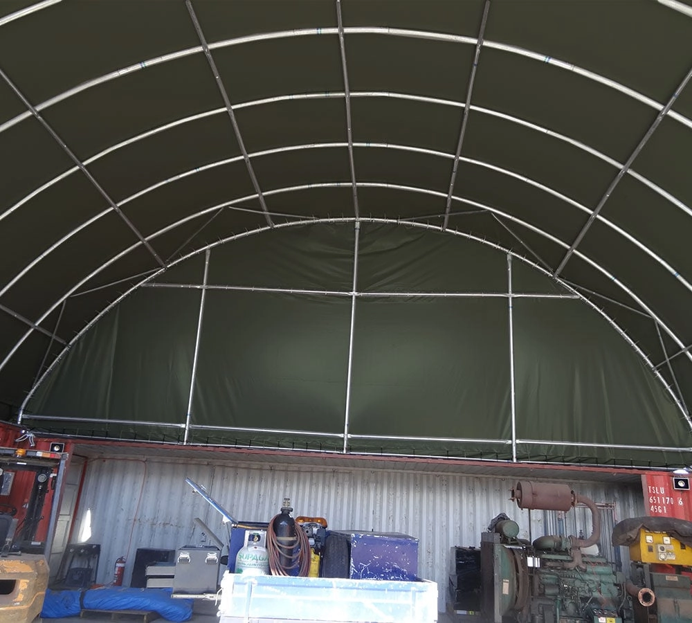 40'(L) x 20'(W) Shipping Container Building Shelter - 21 oz 610 gsm PVC Military Green Cover, No End Walls