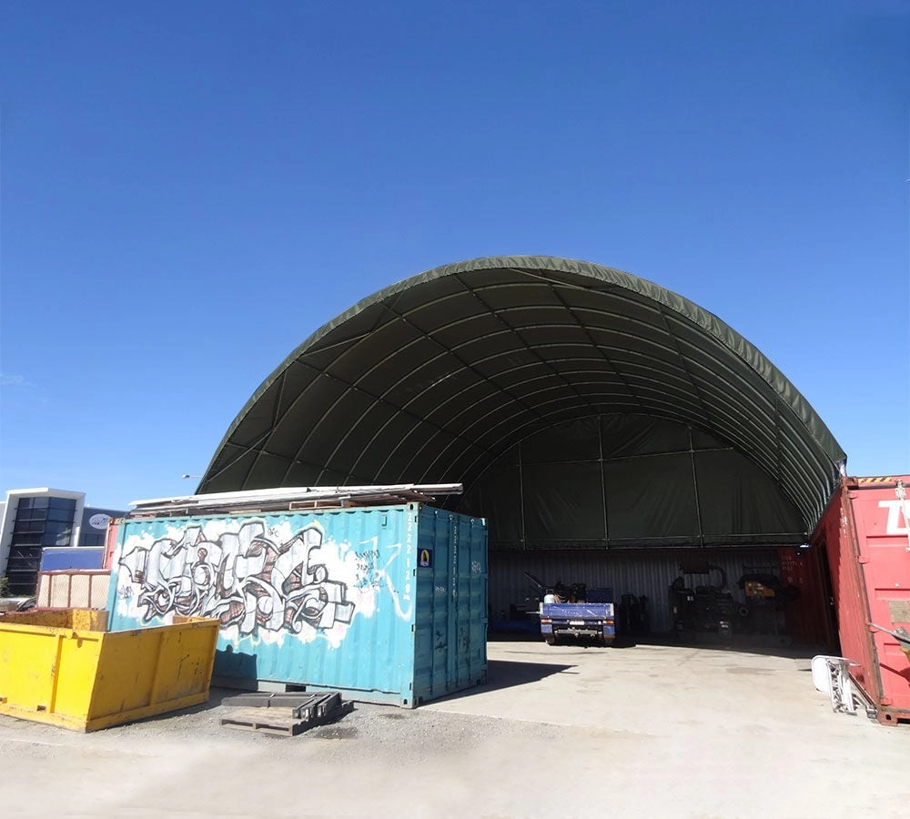 40'(L) x 20'(W) Shipping Container Building Shelter - 21 oz 610 gsm PVC Military Green Cover, No End Walls