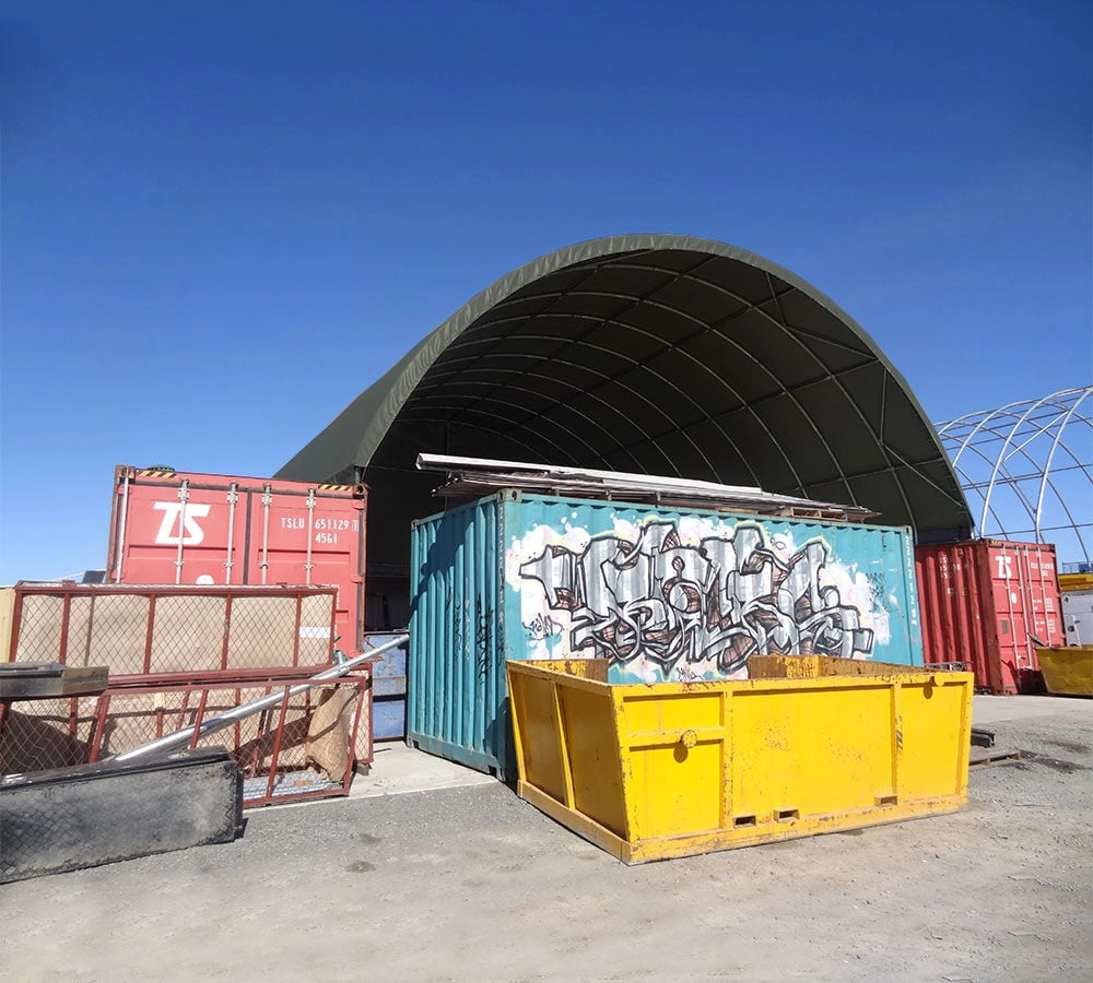40'(L) x 20'(W) Shipping Container Building Shelter - 21 oz 610 gsm PVC Military Green Cover, No End Walls