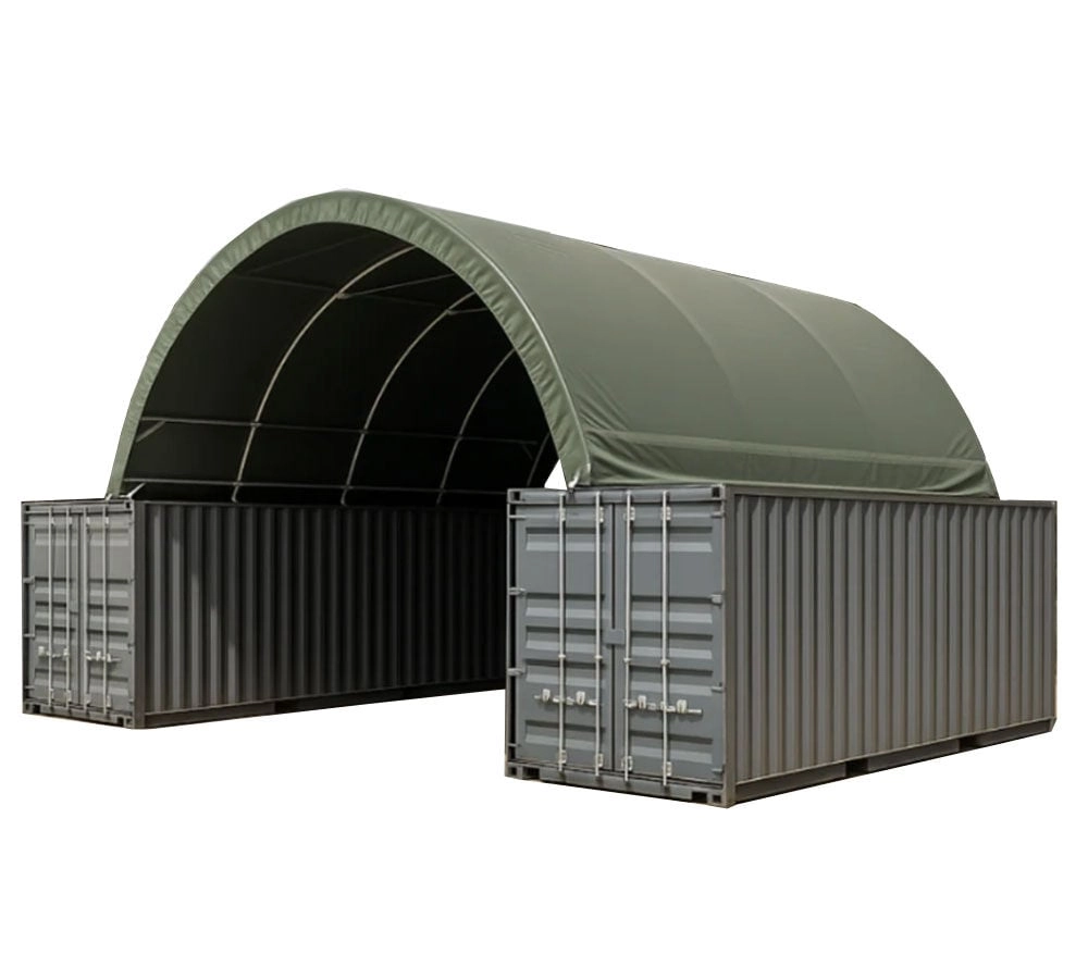 40'(L) x 20'(W) Shipping Container Building Shelter - 21 oz 610 gsm PVC Military Green Cover, No End Walls