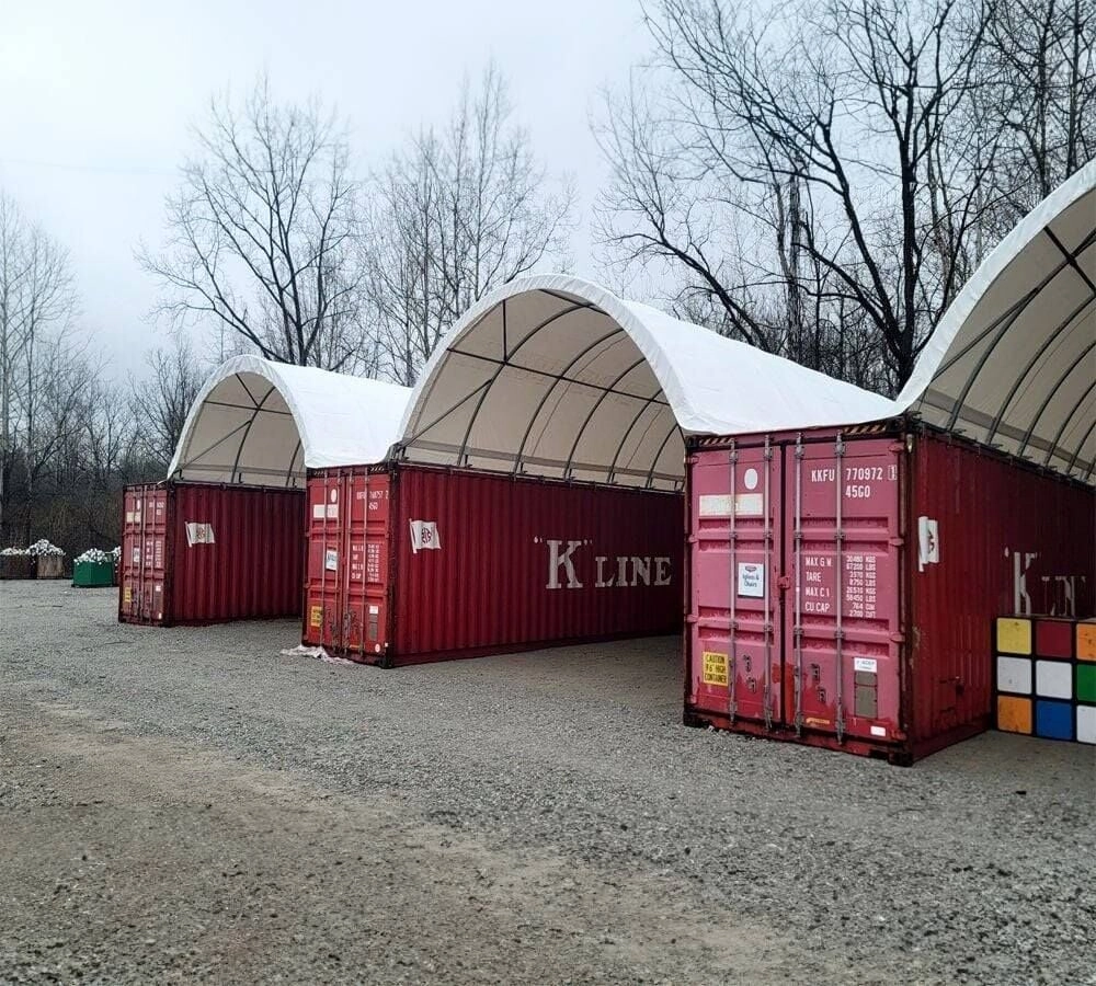 40'(L) x 26'(W) Shipping Container Building Shelter - 21 oz 610 gsm PVC White Cover, No End Walls