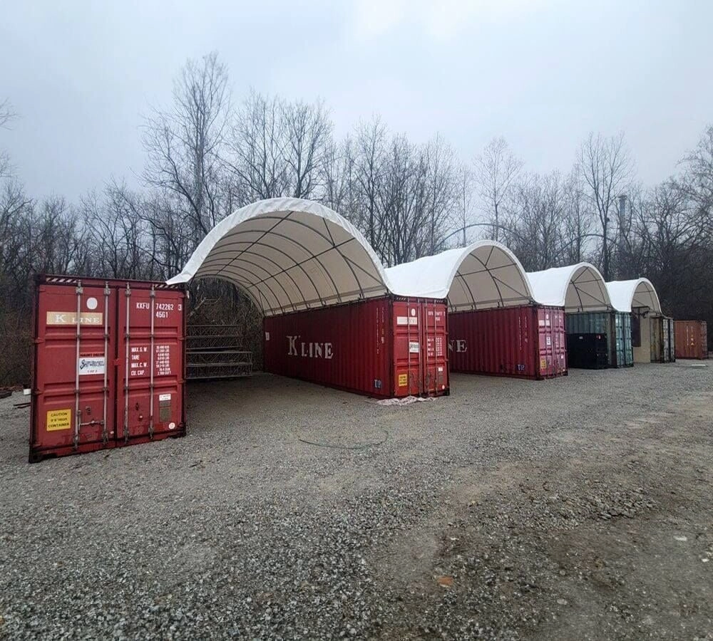 40'(L) x 26'(W) Shipping Container Building Shelter - 21 oz 610 gsm PVC White Cover, No End Walls