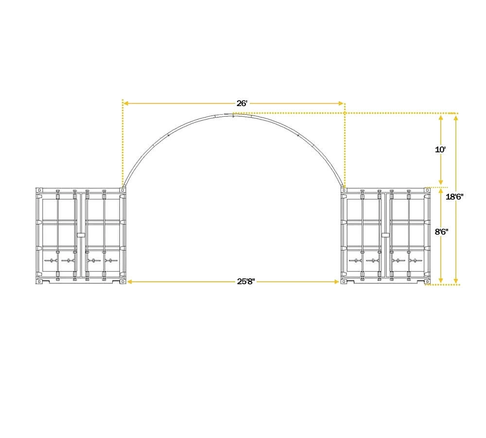 40'(L) x 26'(W) Shipping Container Building Shelter - 21 oz 610 gsm PVC White Cover, No End Walls