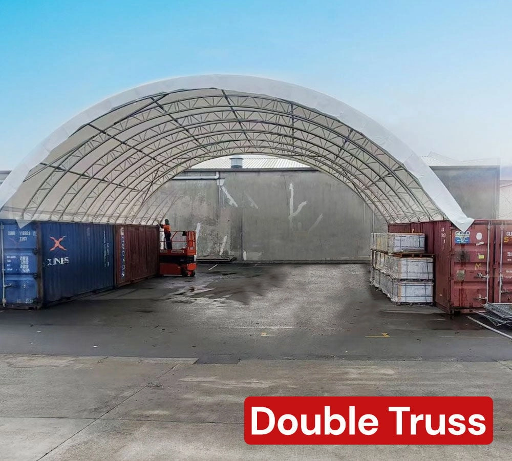 40'(L) x 60'(W) Double Truss Shipping Container Shelter, No End Walls