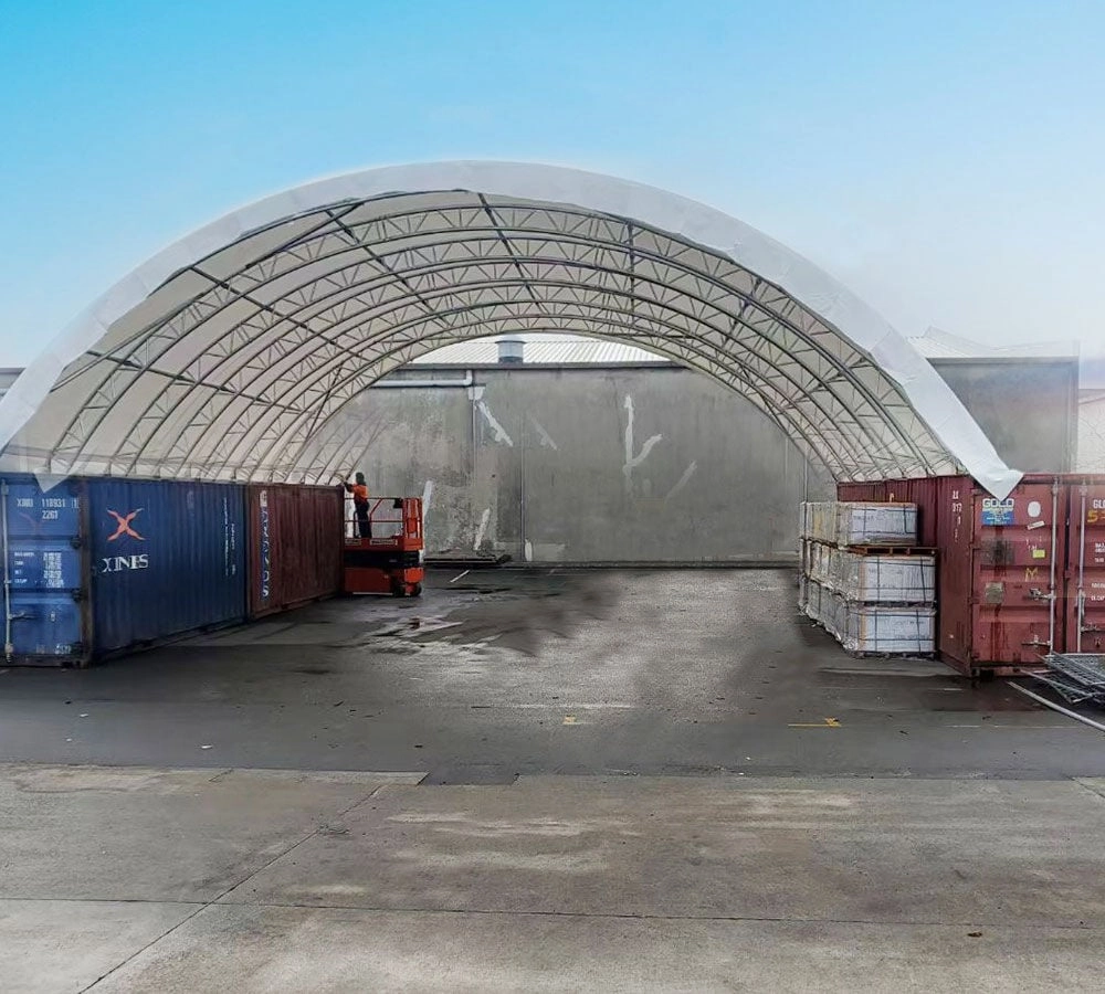 40'(L) x 60'(W) Double Truss Shipping Container Shelter, No End Walls